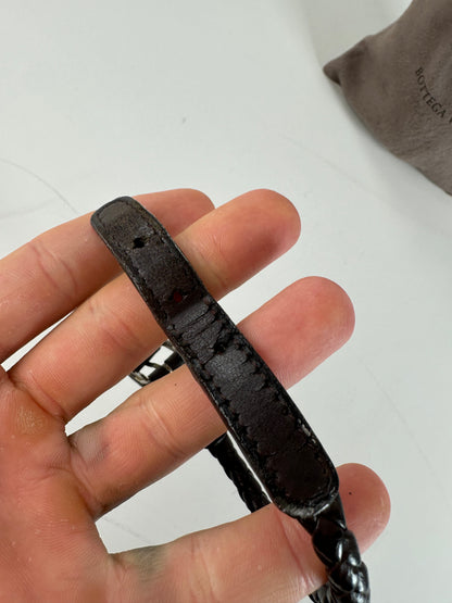 Vintage Bottega Veneta Woven Leather Bracelet Dark Brown Silver