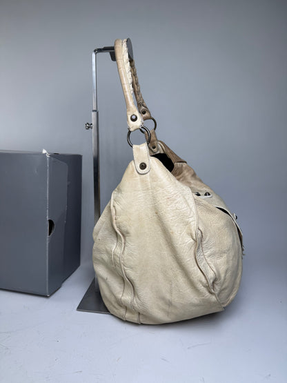 Vintage Balenciaga Leather Hobo Bag Cream Silver