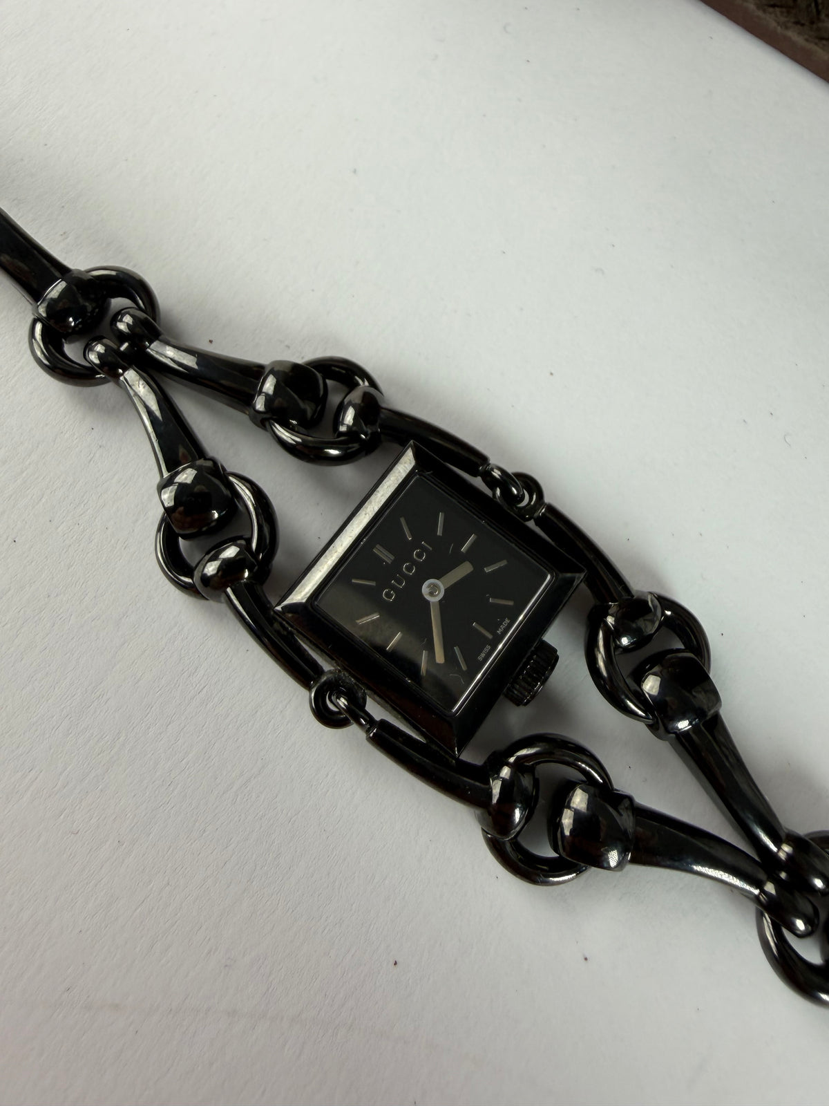 Vintage Gucci Signora Stainless Steel Bracelet Watch Black c. 2000s