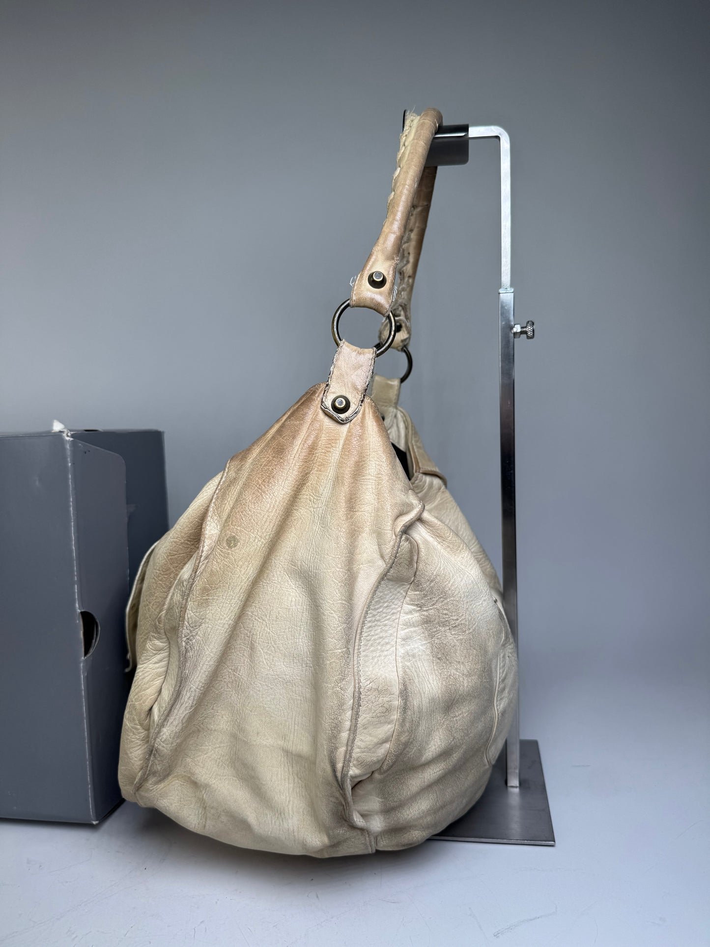 Vintage Balenciaga Leather Hobo Bag Cream Silver