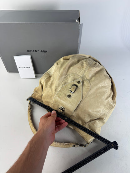 Vintage Balenciaga Leather Hobo Bag Cream Silver