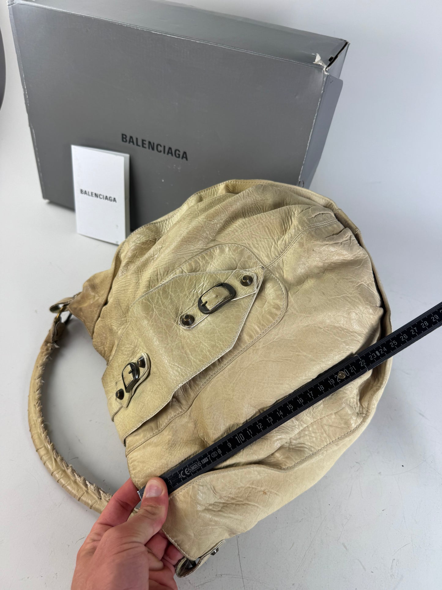 Vintage Balenciaga Leather Hobo Bag Cream Silver