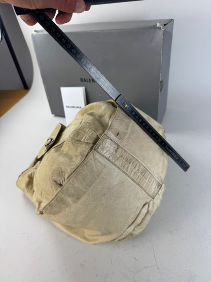 Vintage Balenciaga Leather Hobo Bag Cream Silver