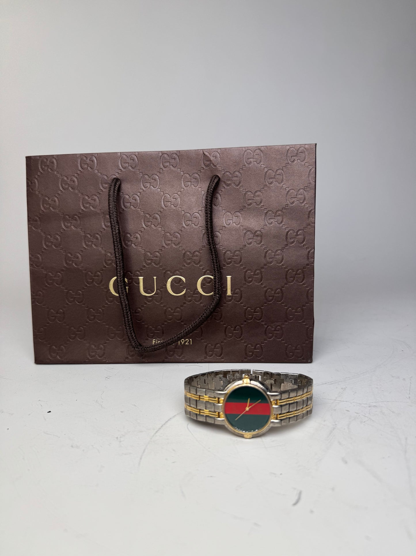 Vintage Gucci Web Stripe Bracelet Watch Green Red Gold