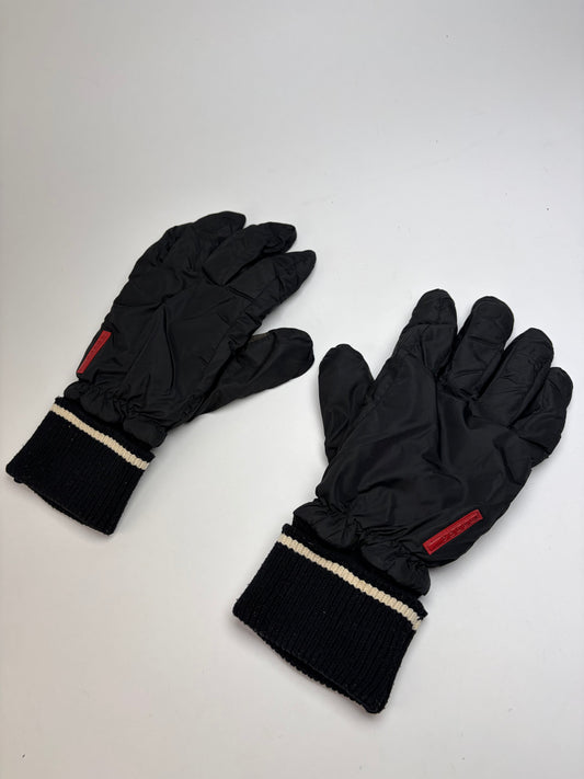 Vintage Prada Nylon Leather Gloves Late 1990s Black Cream