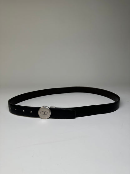 Vintage Saint Laurent Leather Belt Black Silver Buckle