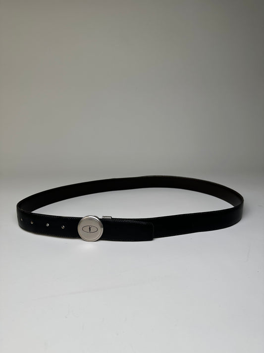 Vintage Saint Laurent Leather Belt Black Silver Buckle
