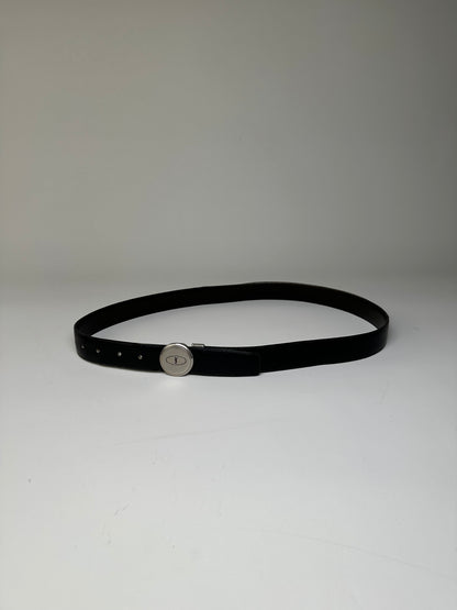 Vintage Saint Laurent Leather Belt Black Silver Buckle