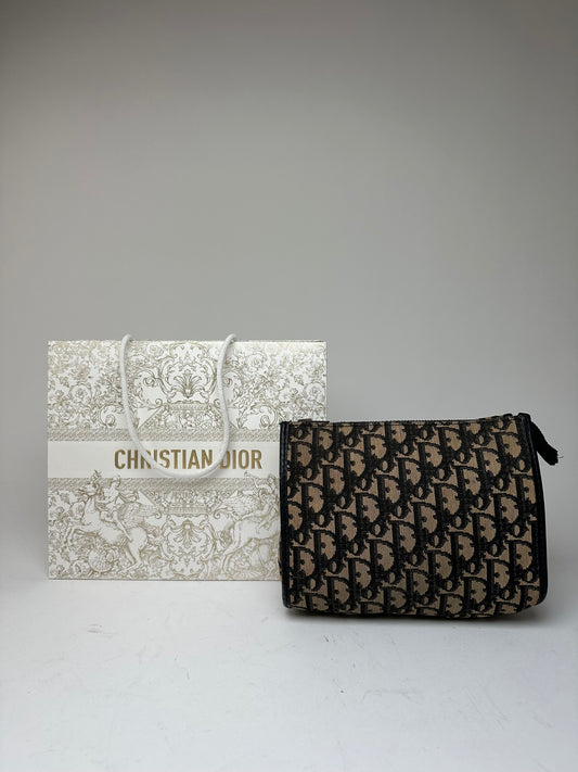 Vintage Dior Oblique Monogram Clutch Beige Navy