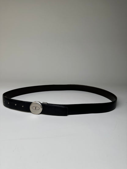 Vintage Saint Laurent Leather Belt Black Silver Buckle