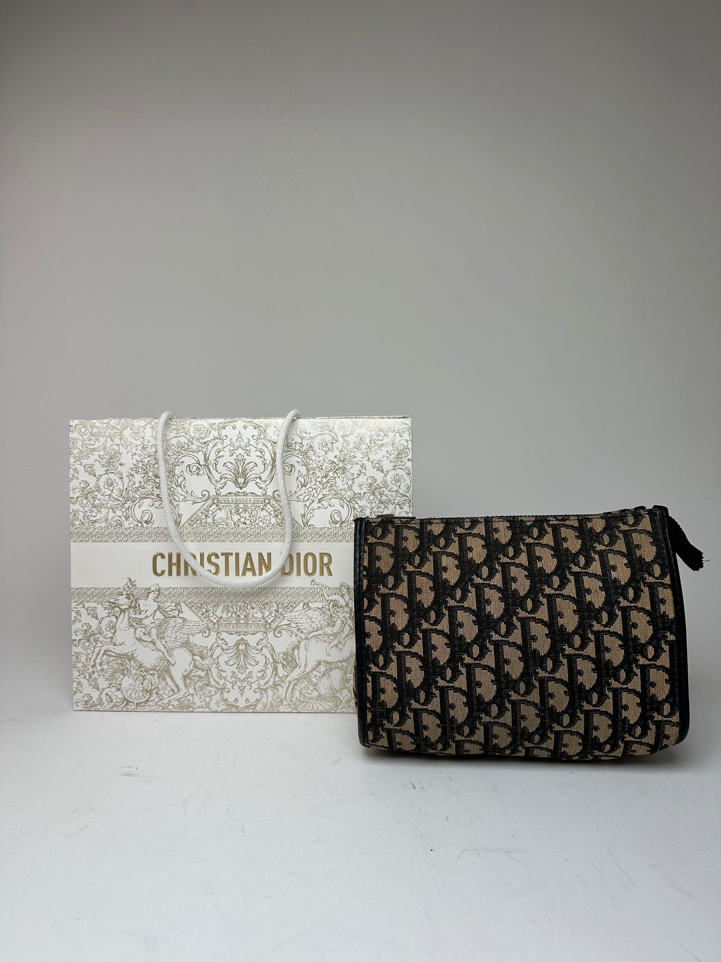 Vintage Dior Oblique Monogram Clutch Beige Navy