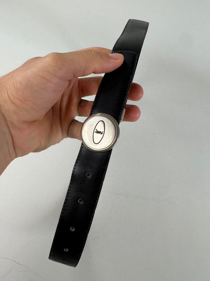 Vintage Saint Laurent Leather Belt Black Silver Buckle