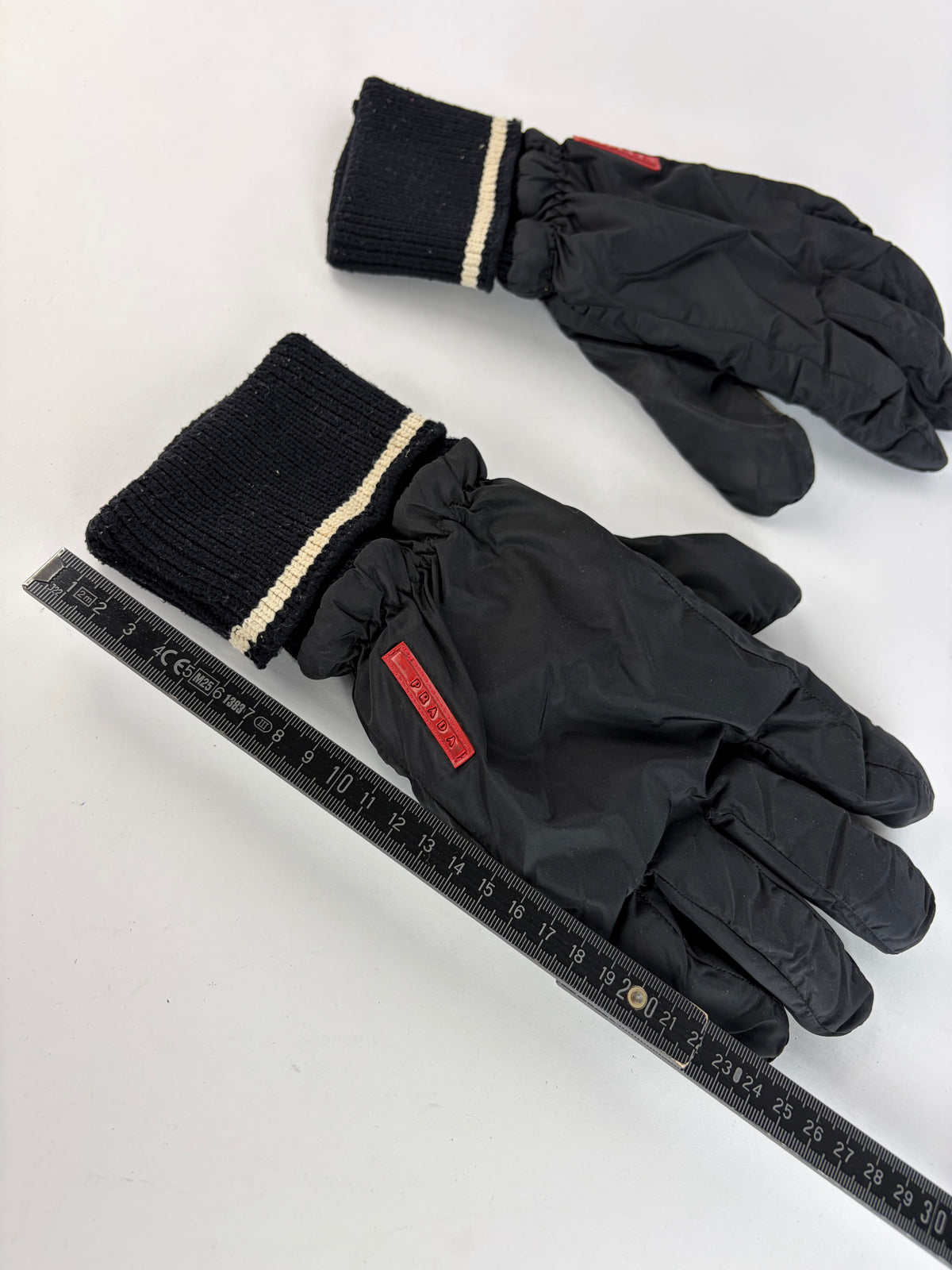 Vintage Prada Nylon Leather Gloves Late 1990s Black Cream