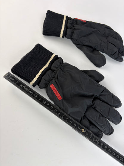 Vintage Prada Nylon Leather Gloves Late 1990s Black Cream