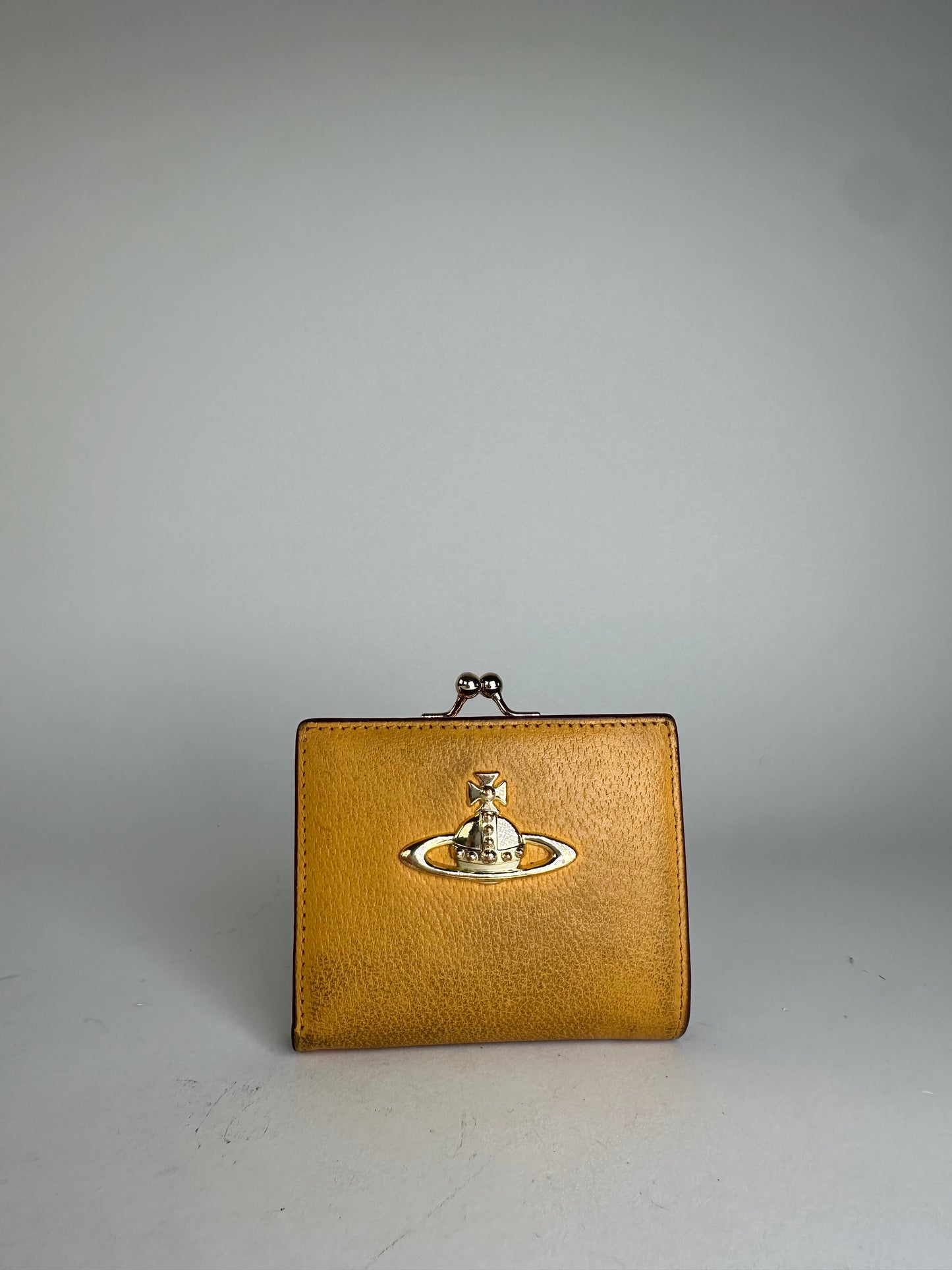 Vintage Vivienne Westwood Orb Leather Kiss-Lock Wallet Mustard