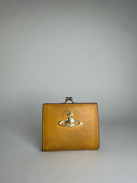 Vintage Vivienne Westwood Orb Leather Kiss-Lock Wallet Mustard