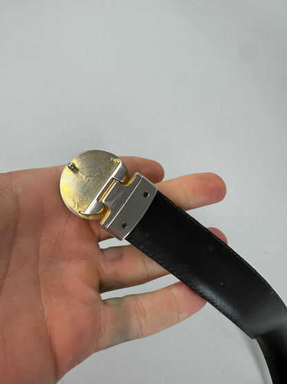 Vintage Saint Laurent Leather Belt Black Silver Buckle