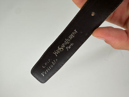 Vintage Saint Laurent Leather Belt Black Silver Buckle