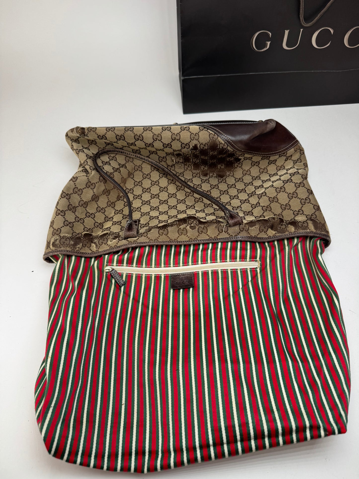 Sac cabas vintage Gucci Monogram beige marron