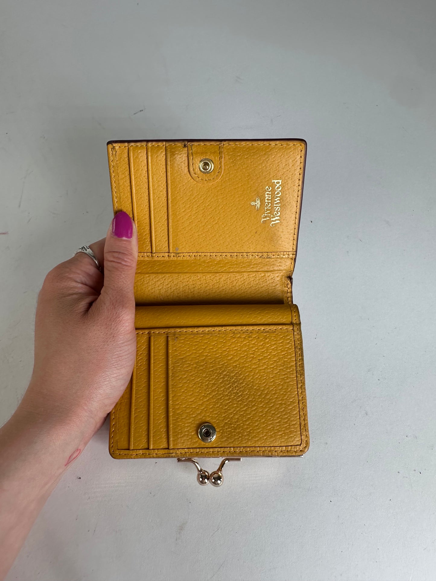 Vintage Vivienne Westwood Orb Leather Kiss-Lock Wallet Mustard