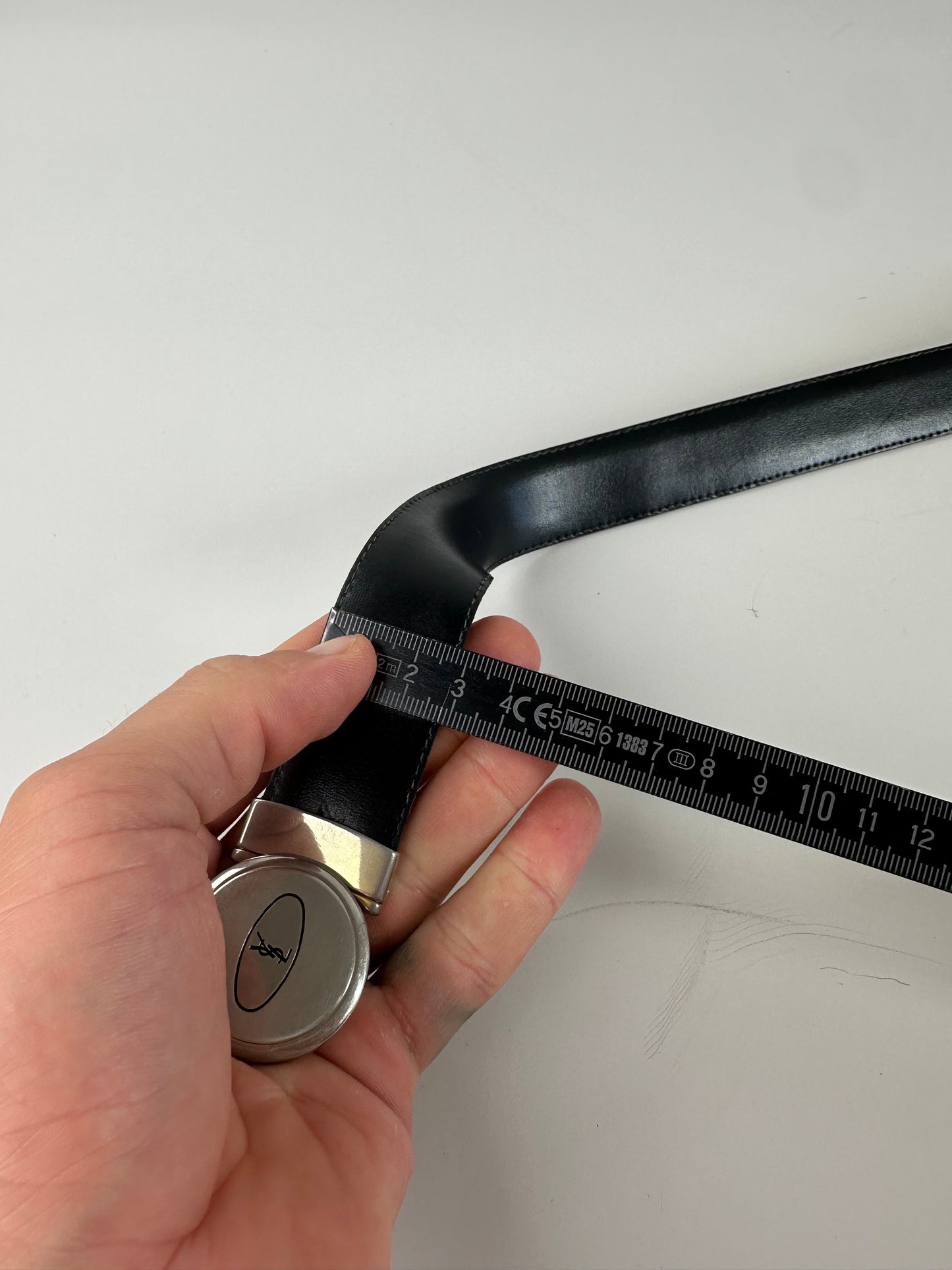 Vintage Saint Laurent Leather Belt Black Silver Buckle