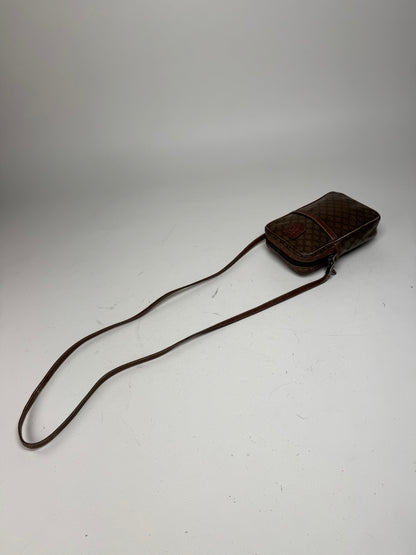 Vintage Celine Paris Patent Leather Monogram Messenger Bag Khaki Brown