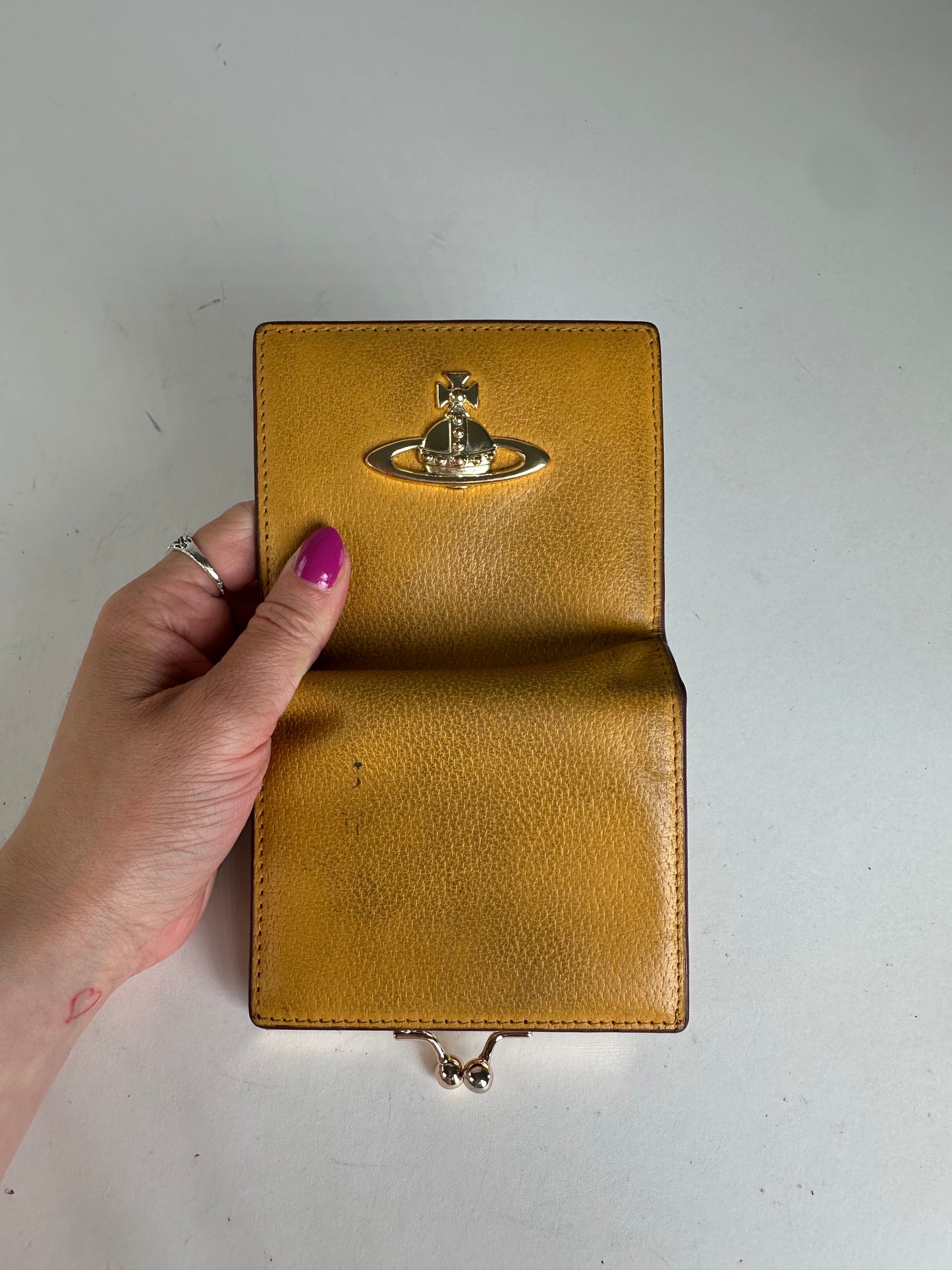 Vintage Vivienne Westwood Orb Leather Kiss-Lock Wallet Mustard