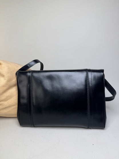 Vintage Loewe Leather Shoulder Bag Black Gold-tone c. 2000