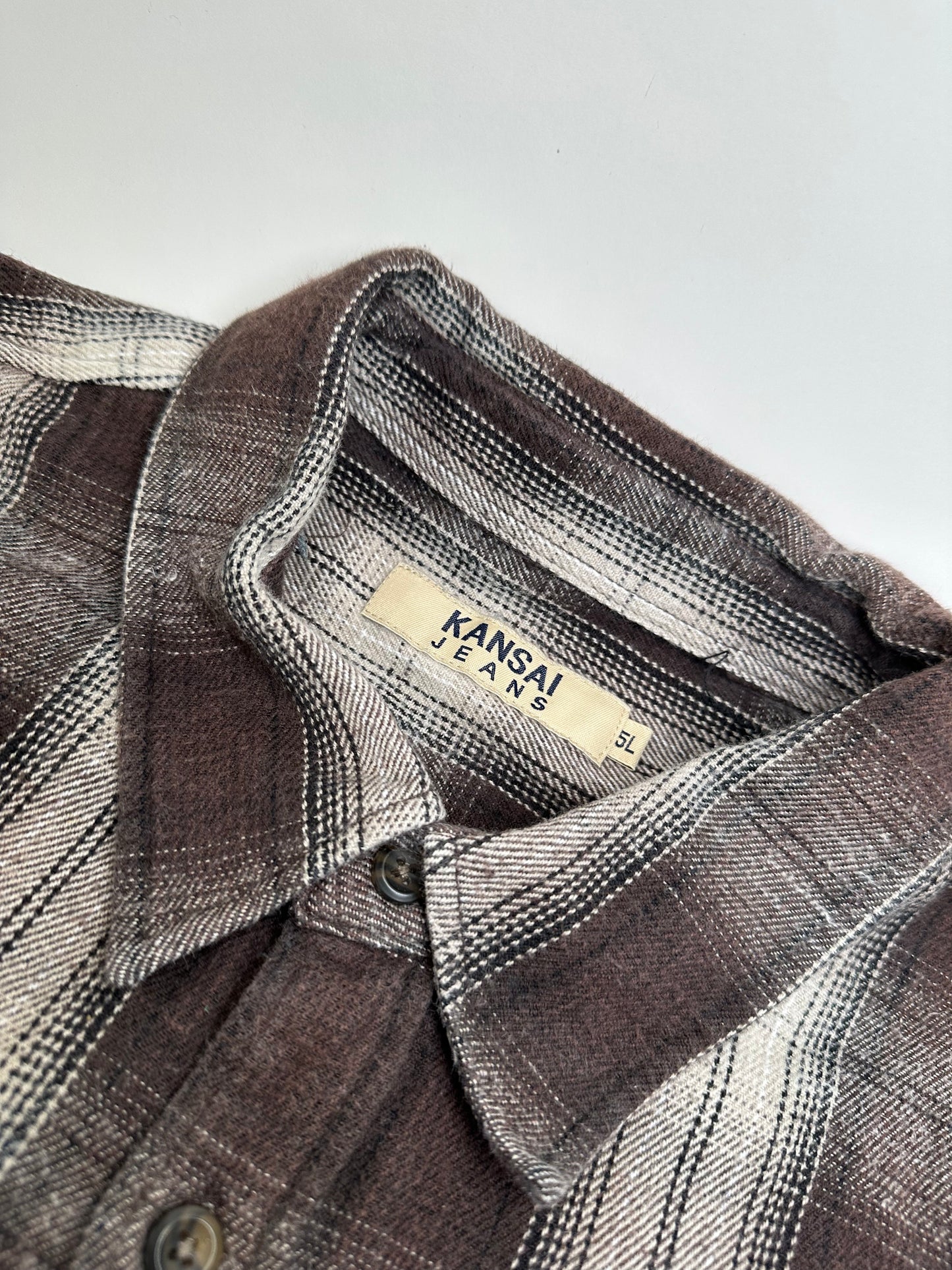 Vintage Kansai Yamamoto Flannel Shirt Brown Cream Black XL