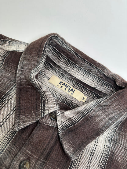 Vintage Kansai Yamamoto Flannel Shirt Brown Cream Black XL