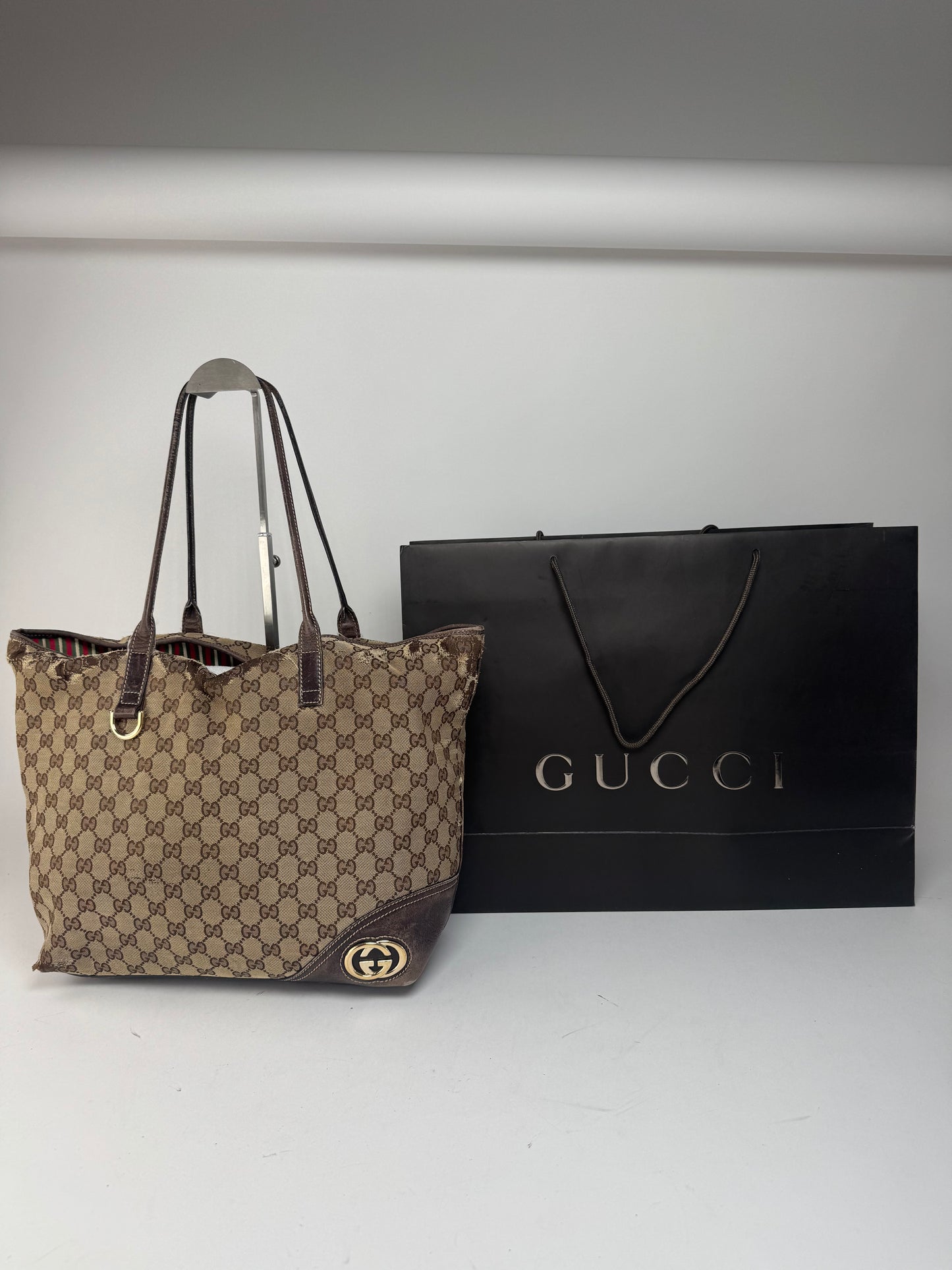 Sac cabas vintage Gucci Monogram beige marron