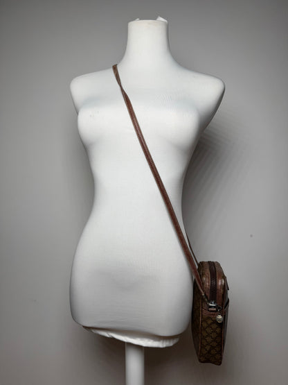 Vintage Celine Paris Patent Leather Monogram Messenger Bag Khaki Brown