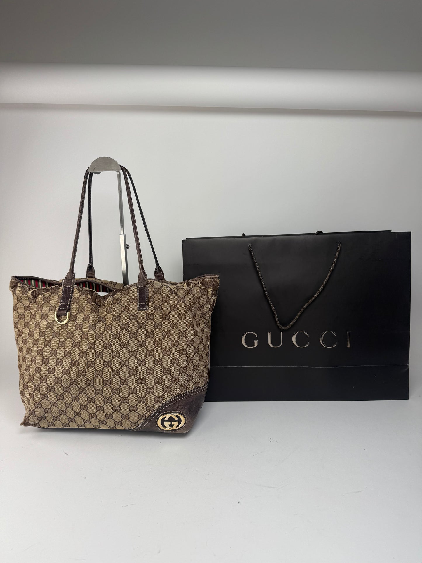 Sac cabas vintage Gucci Monogram beige marron