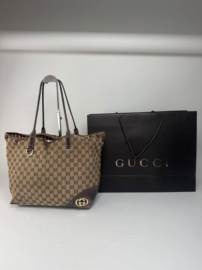 Sac cabas vintage Gucci Monogram beige marron