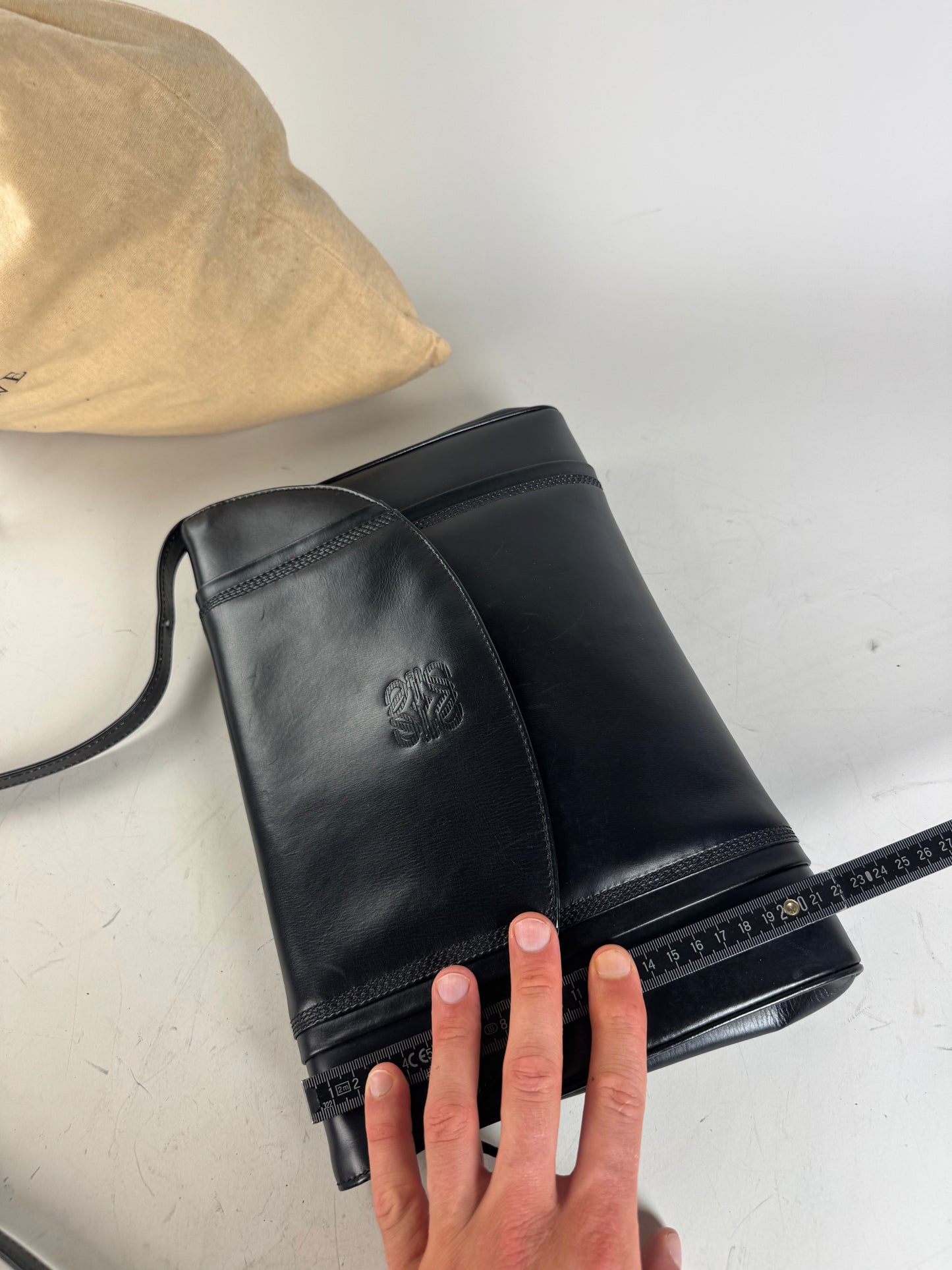 Vintage Loewe Leather Shoulder Bag Black Gold-tone c. 2000
