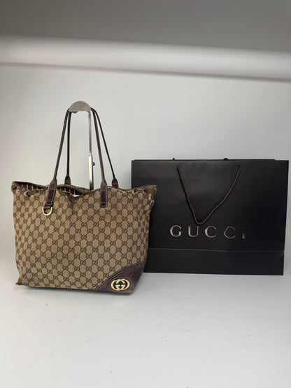 Sac cabas vintage Gucci Monogram beige marron