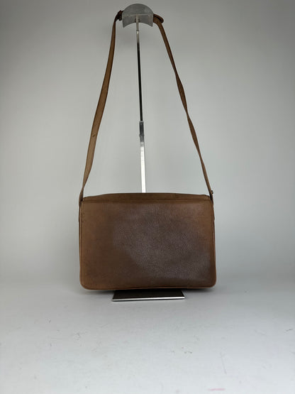 Vintage Givenchy 4G Logo Grained Leather Crossbody Bag Tan