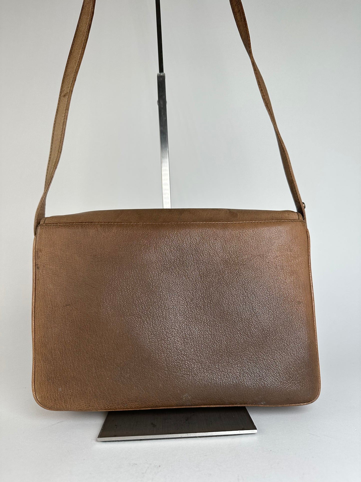 Vintage Givenchy 4G Logo Grained Leather Crossbody Bag Tan
