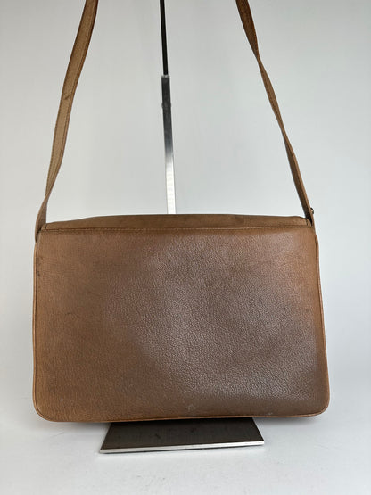 Vintage Givenchy 4G Logo Grained Leather Crossbody Bag Tan