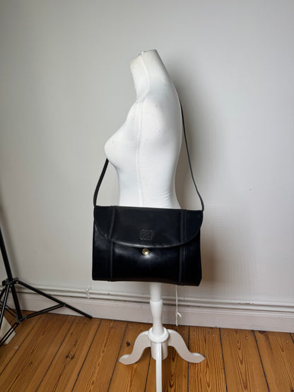 Vintage Loewe Leather Shoulder Bag Black Gold-tone c. 2000