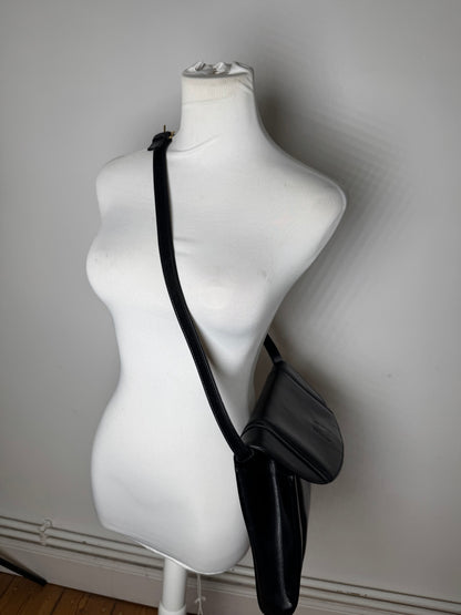 Vintage Loewe Leather Shoulder Bag Black Gold-tone c. 2000