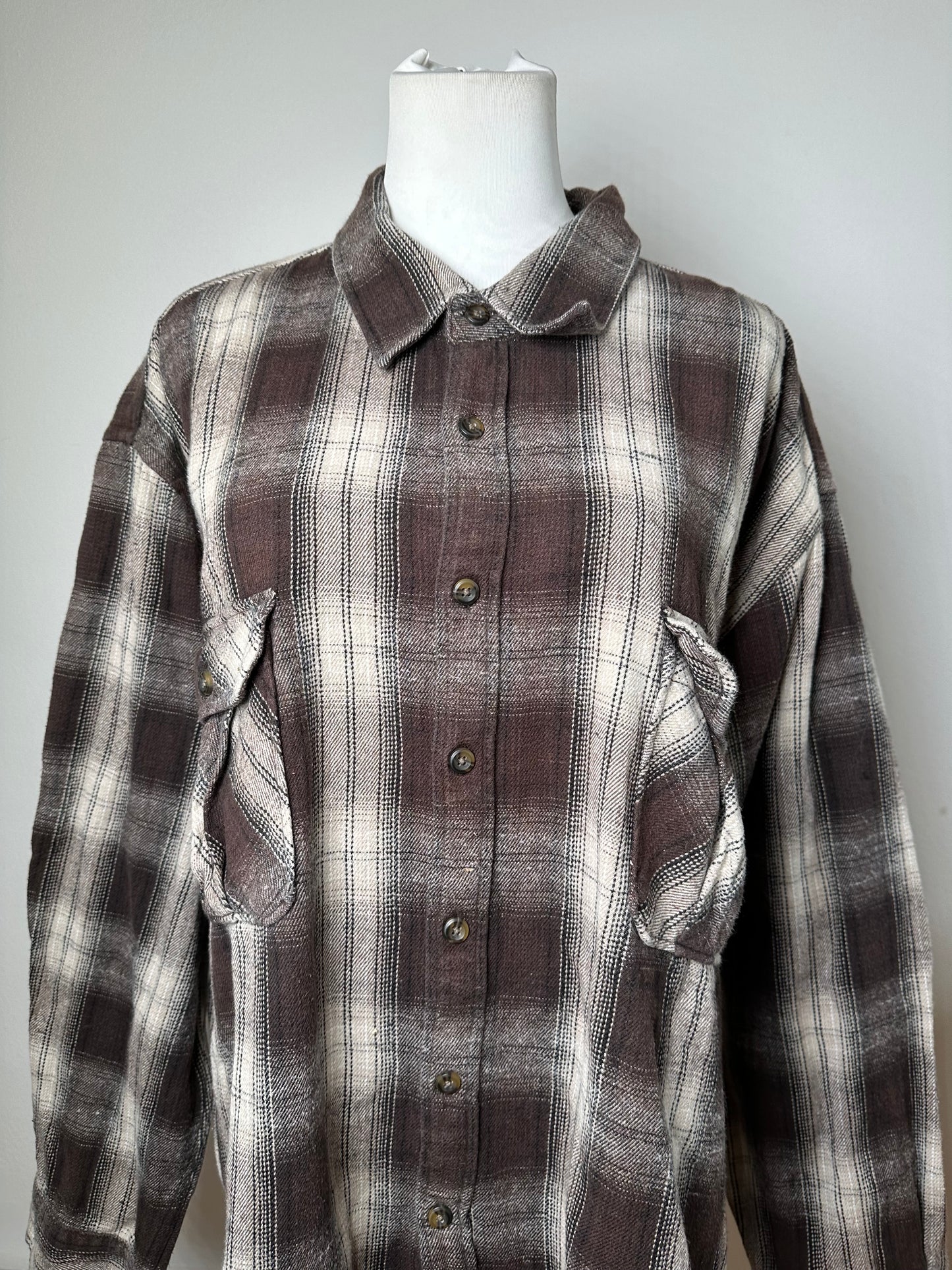 Vintage Kansai Yamamoto Flannel Shirt Brown Cream Black XL