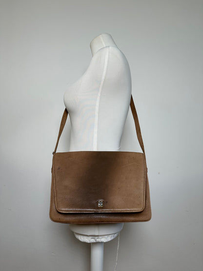 Vintage Givenchy 4G Logo Grained Leather Crossbody Bag Tan