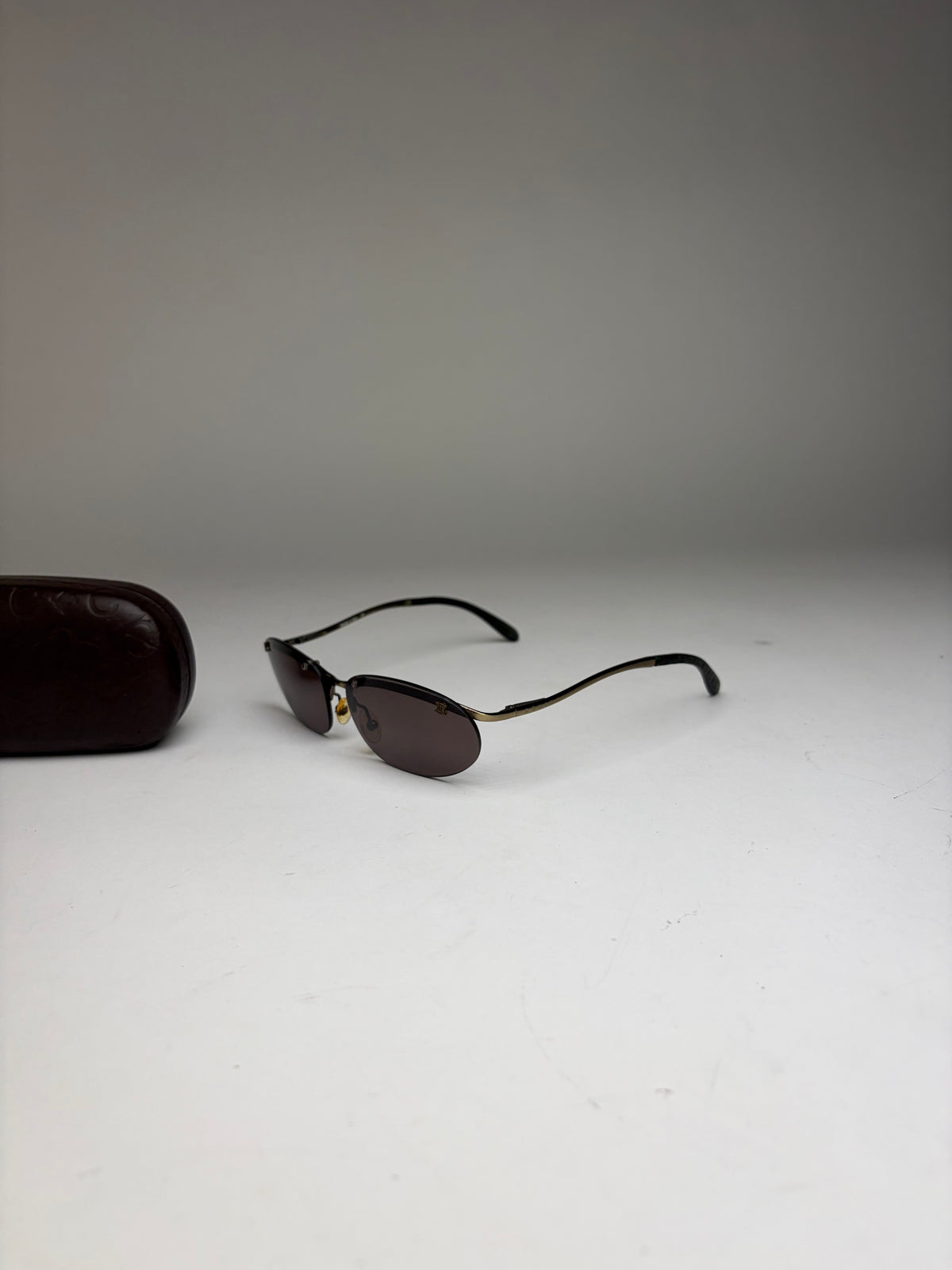 Vintage Celine Triomphe Metal Sunglasses Late 1990s Black Gold