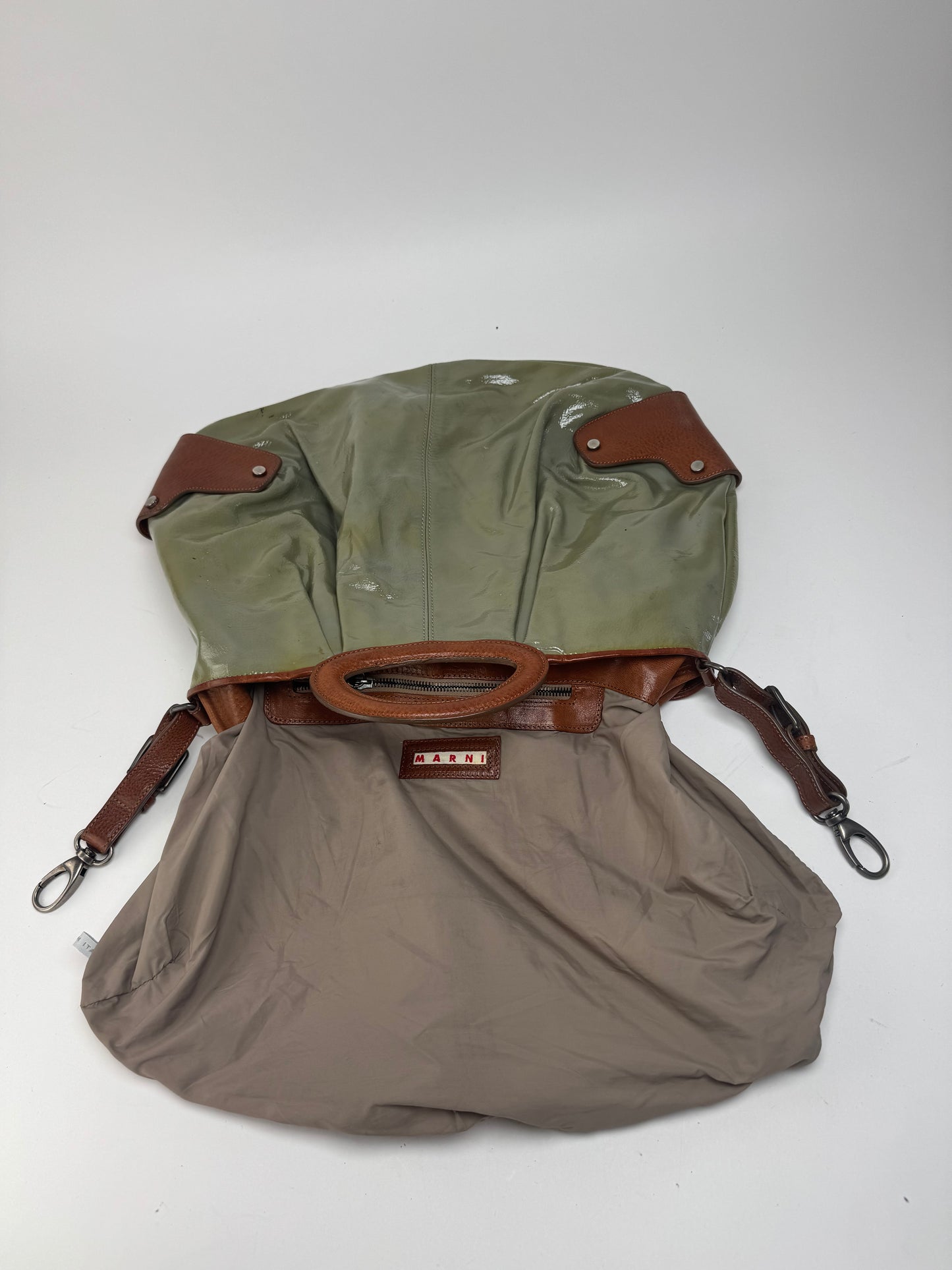 Sac vintage Marni 2Way en cuir verni vert marron