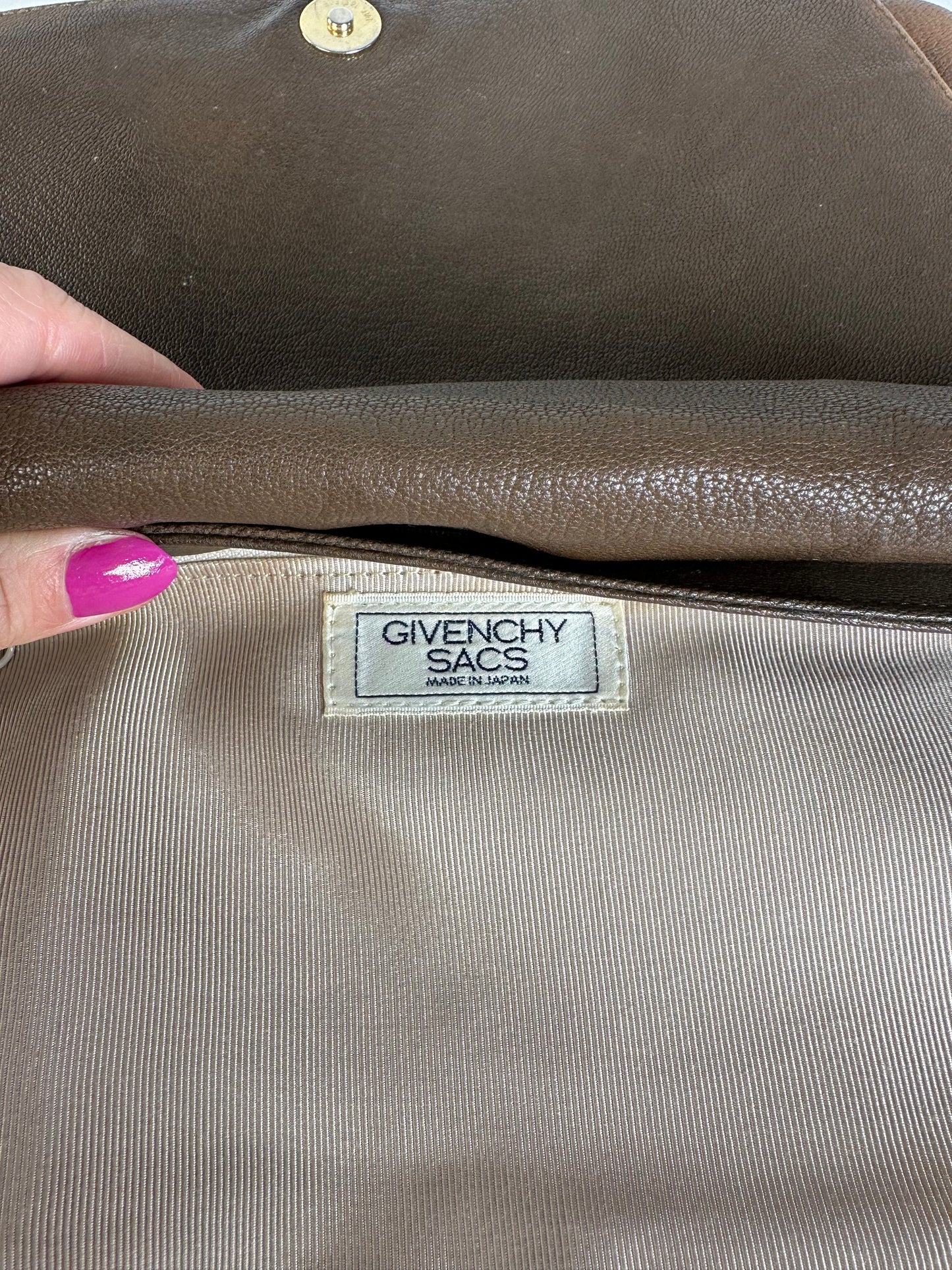 Vintage Givenchy 4G Logo Grained Leather Crossbody Bag Tan