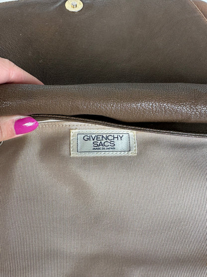 Vintage Givenchy 4G Logo Grained Leather Crossbody Bag Tan