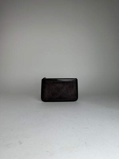 Vintage Celine Pony Hair and Patent Leather Zip Pouch Brown