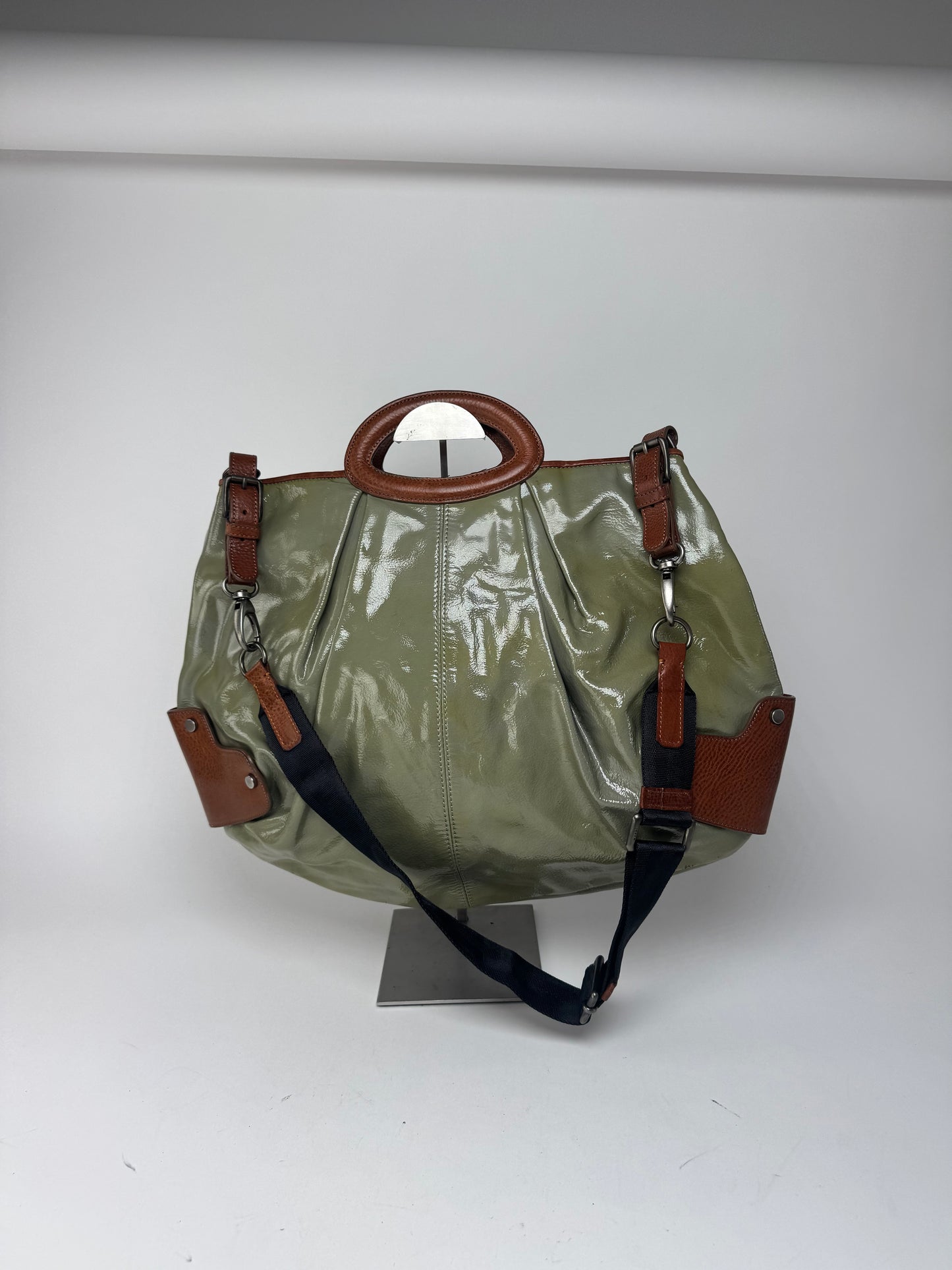Sac vintage Marni 2Way en cuir verni vert marron