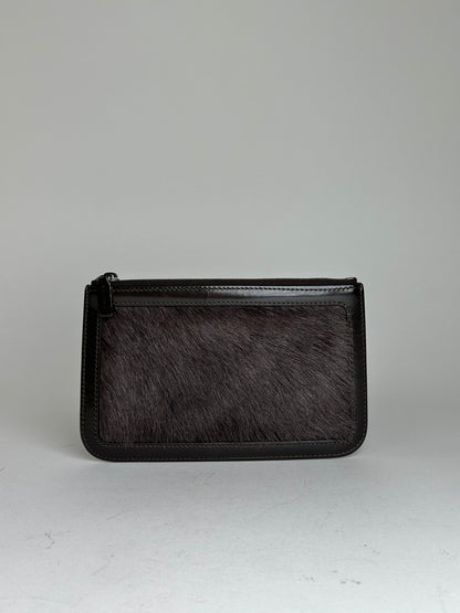 Vintage Celine Pony Hair and Patent Leather Zip Pouch Brown